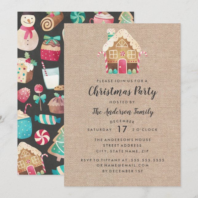 Tarjeta de fiesta de Navidad de la casa de jengibr (Anverso / Reverso)