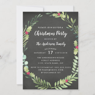 Tarjeta de Fiesta de Navidades de Wreath Chalkboar