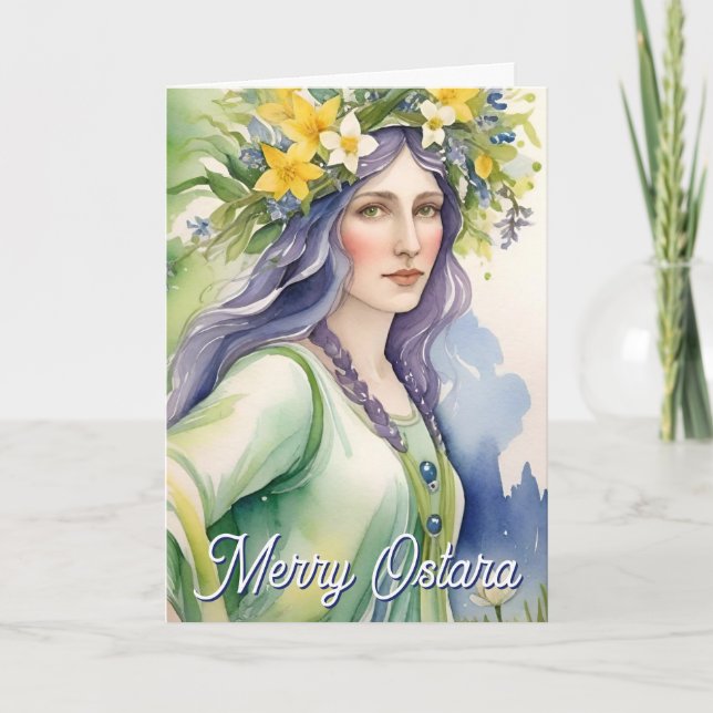 Tarjeta de Fiesta de Ostara Diosa Equinoccio de Pr (Anverso)