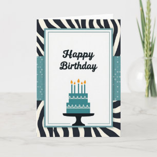 Tarjeta de fiesta de pastel de azul claro rayado