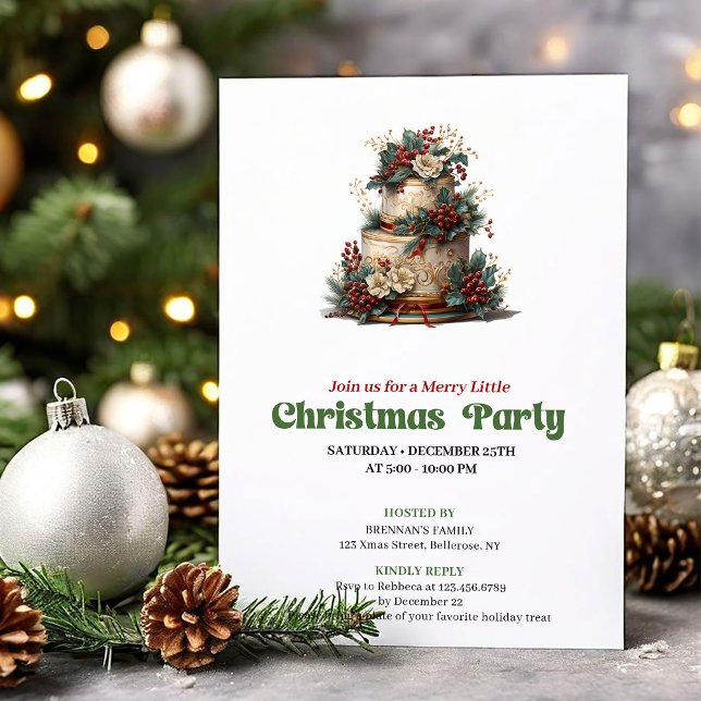 Tarjeta de fiesta de pastel de Navidad retro encan (Lovely Retro Christmas Angel Party Card)