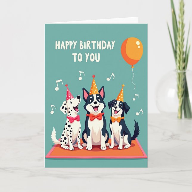 Tarjeta de fiesta de perro azul verdoso (Anverso)