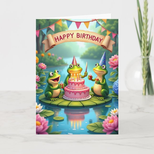 Tarjeta de fiesta de rana de lunares (Anverso)