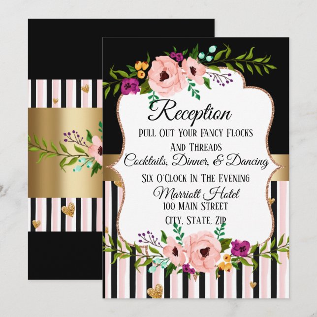 Tarjeta de Fiesta de recepción de boda floral rúst (Anverso / Reverso)