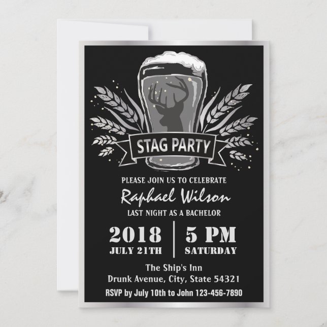 Tarjeta de fiesta de soltero con cebada de cerveza (Anverso)