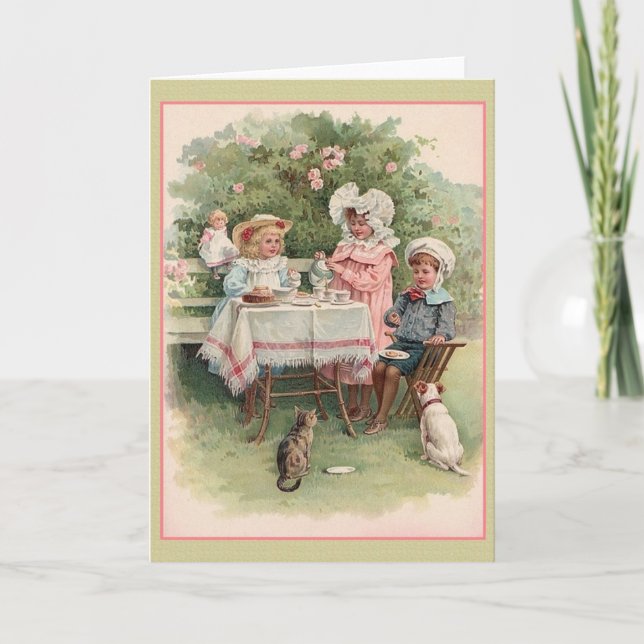 Tarjeta de Fiesta de té infantil victoriana (Anverso)