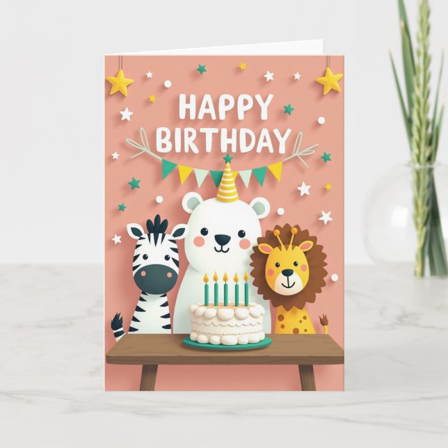 Tarjeta de fiesta de trío de animales (Anverso)