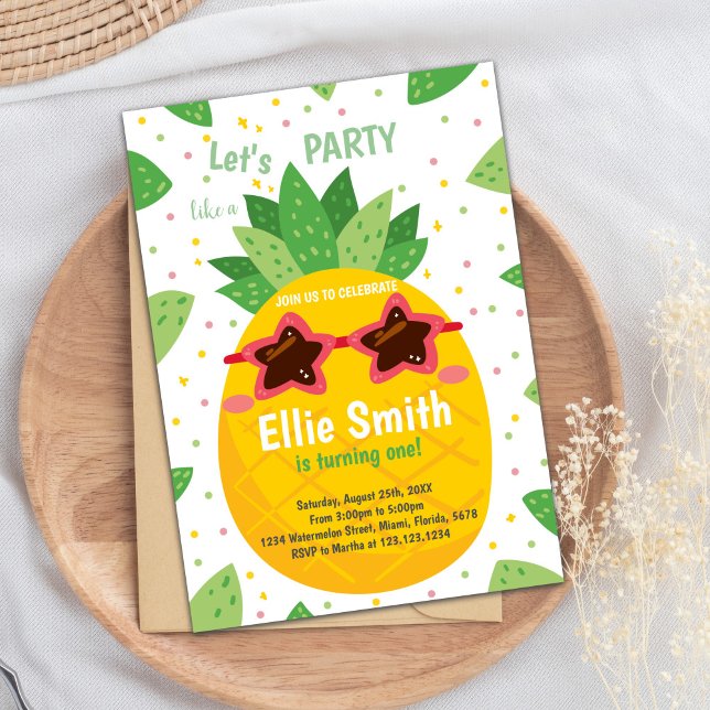 Tarjeta de Fiesta de verano editable tropical (Orange Pineapple Birthday Invitations)