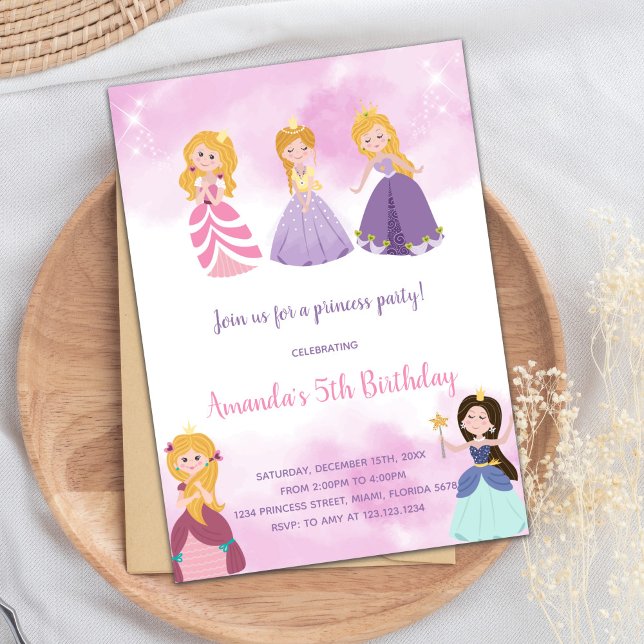 Tarjeta de Fiesta del castillo de Fairytale para C (Pink Princesses Birthday Invitations)
