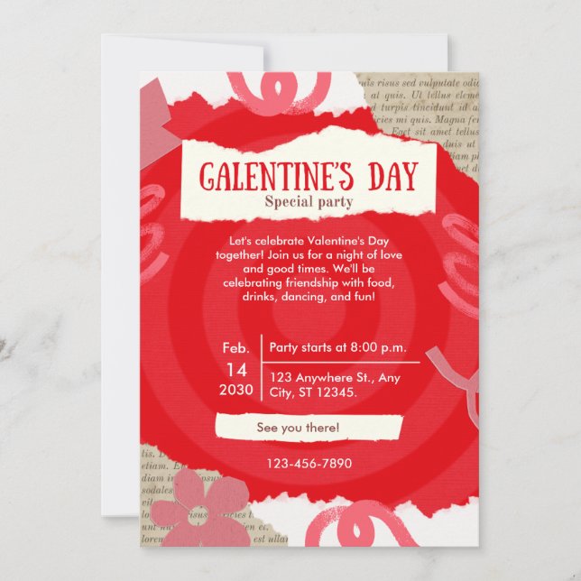 Tarjeta de Fiesta del Día de Galentine del Libro R (Anverso)