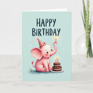 Tarjeta de fiesta del elefante rosa