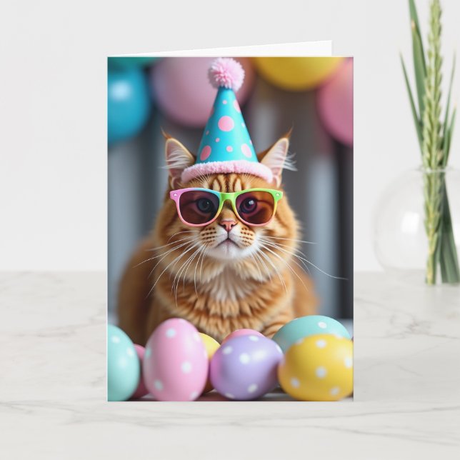 Tarjeta de fiesta del gato genial (Anverso)