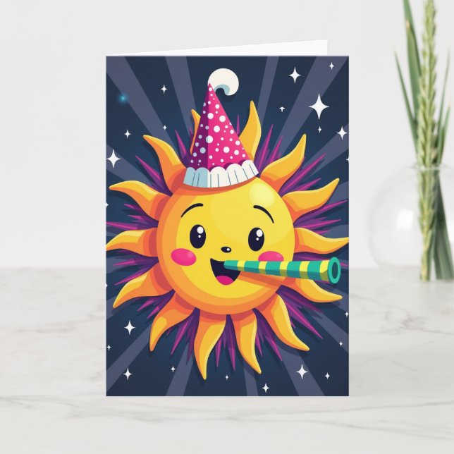 Tarjeta de fiesta del sol sonriente alegre (Anverso)