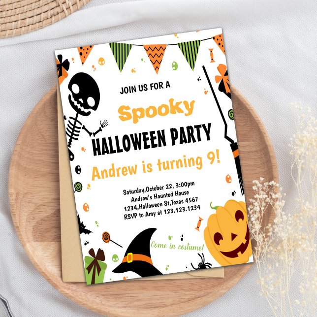 Tarjeta de Fiesta divertida para niños o adultos (Orange Halloween Birthday Invitations)