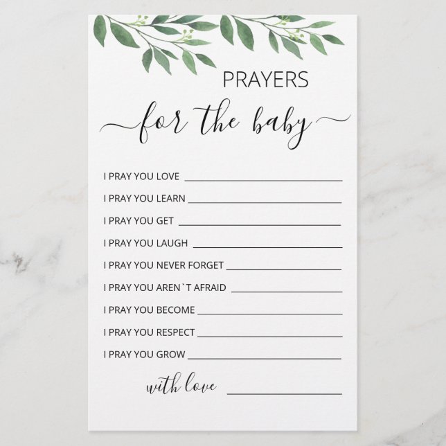 Tarjeta de Fiesta Editable Prayers para Baby Showe (Anverso)