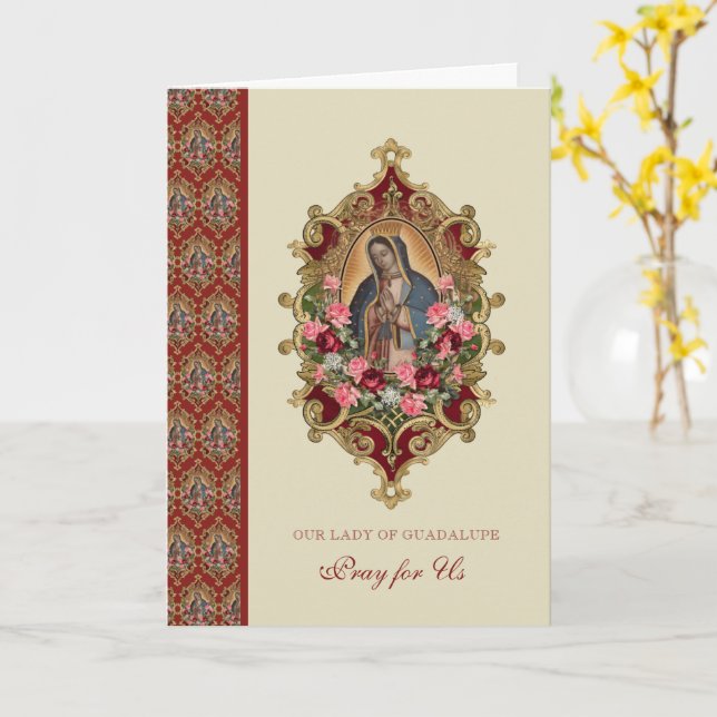 Tarjeta de Fiesta Española Virgen María Guadalupe  (flor amarilla)