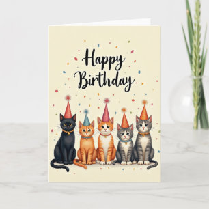 Tarjeta de fiesta felina caprichosa