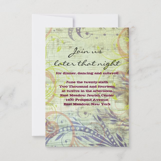 Tarjeta de Fiesta MUSICAL Bat Mitzvah de POPPY RED (Anverso)