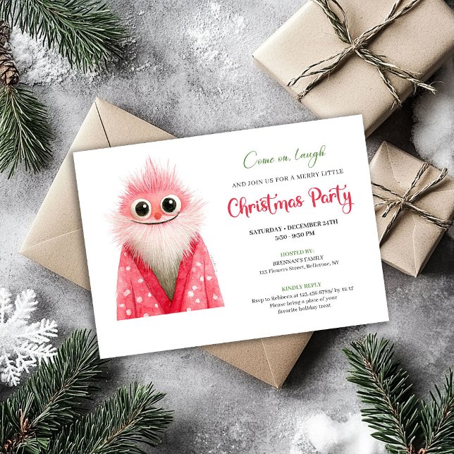Tarjeta de fiesta navideña moderna y divertida de  (Playful Quirky Santa Modern Holiday Party Card)