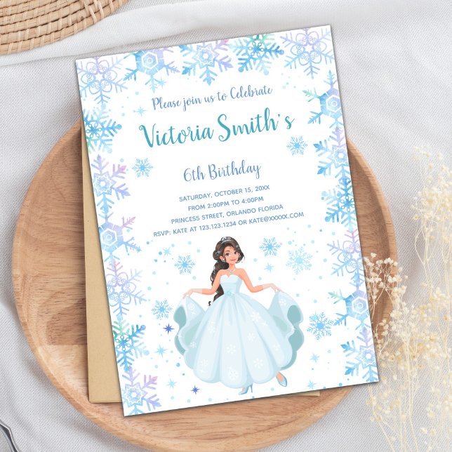 Tarjeta de Fiesta real de inspiración congelada (Winter Snow Falk Princess Birthday Invitations)