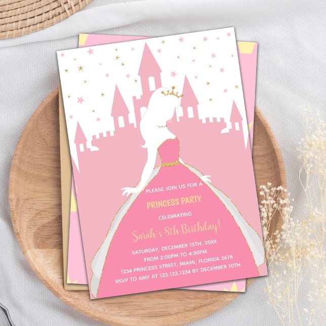 Tarjeta de Fiesta real para Chicas (Pink Princess Birthday Invitations)