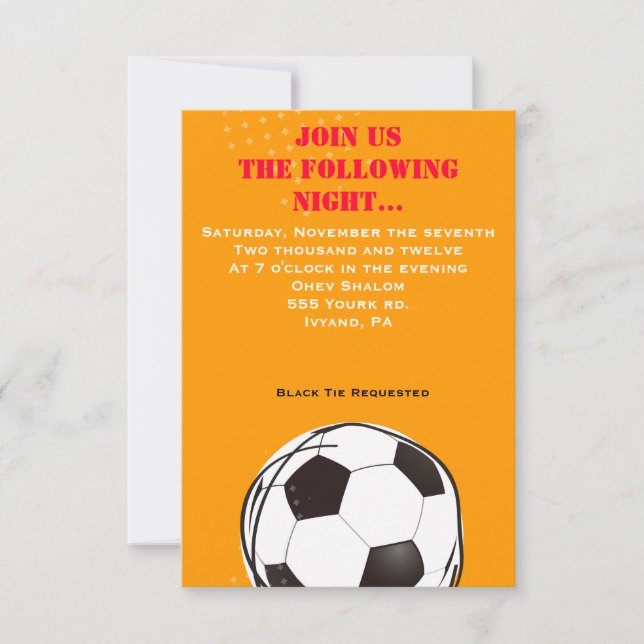 Tarjeta de Fiesta Retro SOCCER con tema Bat Mitzva (Anverso)