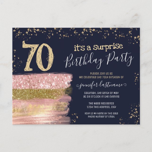 Tarjeta de fiesta sorpresa de cumpleaños número 70 (Anverso)