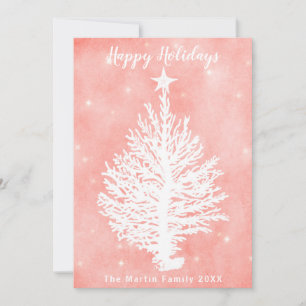 TARJETA DE FIESTAS CORAL   Árbol de Navidad Retro 