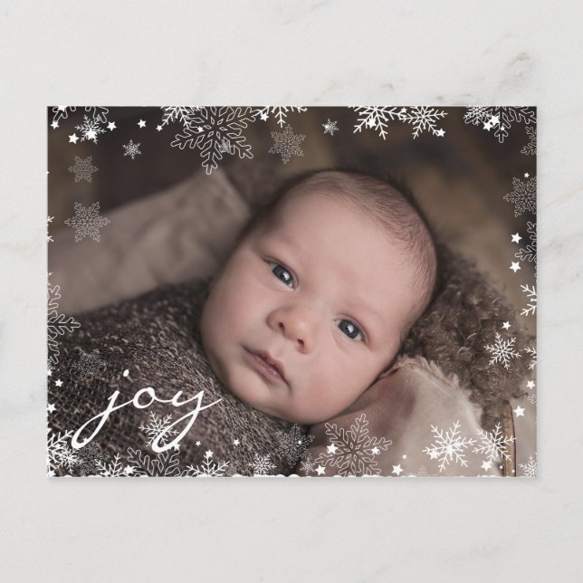 TARJETA DE FIESTAS NAVIDEÑAS CON FOTO | Copos de n (Anverso)