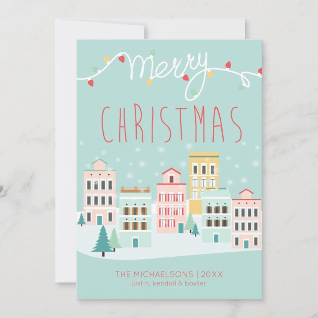 TARJETA DE FIESTAS NAVIDEÑAS | Escena de la Ciudad (Anverso)