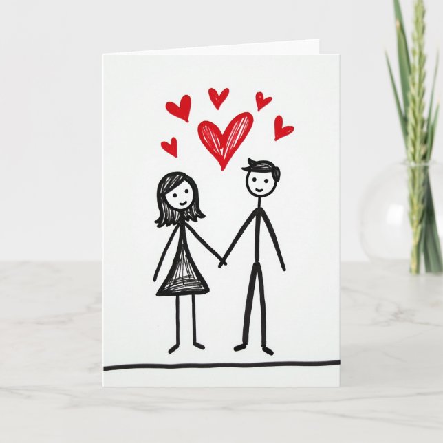 Tarjeta de figuras de palitos de amor romántico (Anverso)
