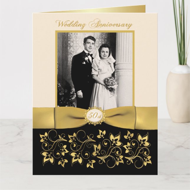 Tarjeta de firma de invitado de foto del 50 aniver (Anverso)