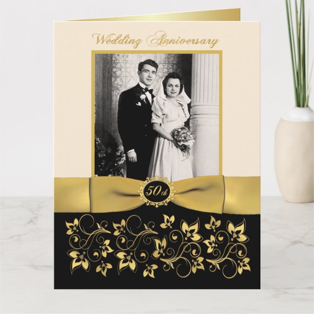 Tarjeta de firma de invitado de foto del 50 aniver (Anverso)