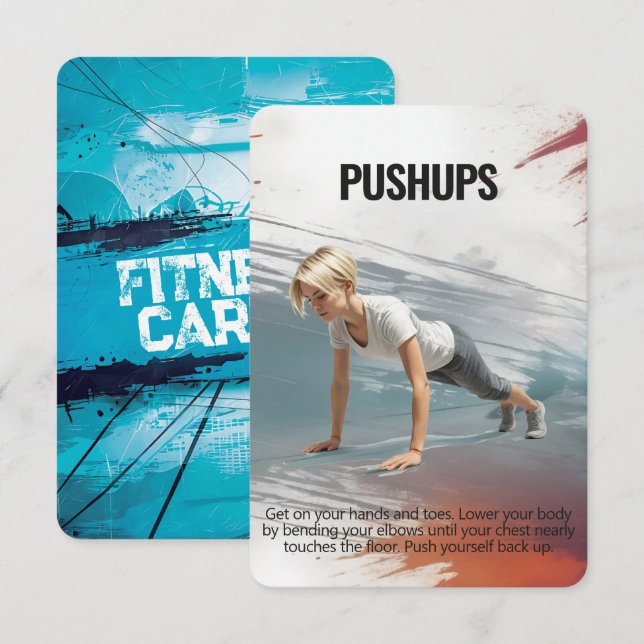 Tarjeta de fitness Pushups con respaldo azul (Anverso / Reverso)