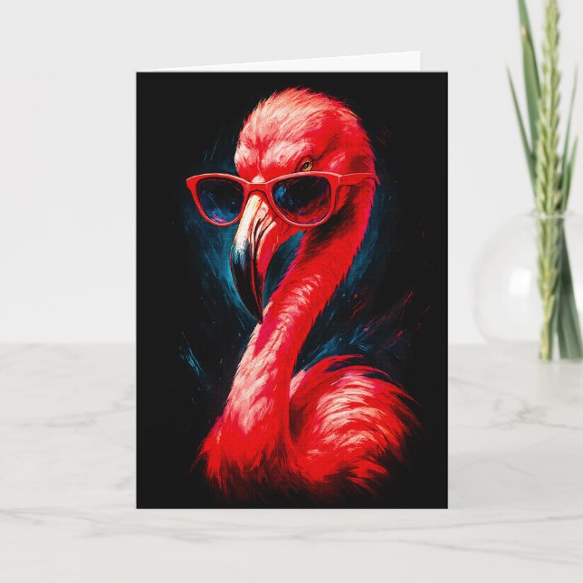 Tarjeta de flamenco fabuloso con gafas de sol (Anverso)