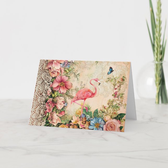 Tarjeta de flamenco floral de acuarela con estilo  (Anverso)