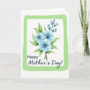 Tarjeta de Flor de Acuarela Azul