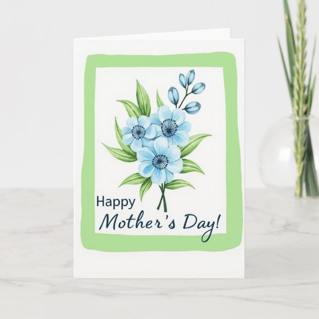 Tarjeta de Flor de Acuarela Azul (Anverso)