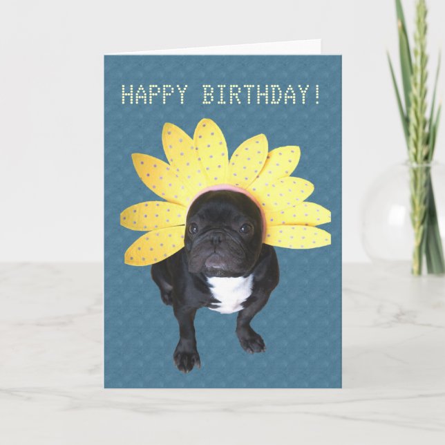 Tarjeta de flor de Bulldog francés de cumpleaños f (Anverso)