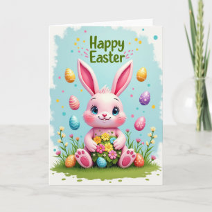 Tarjeta de Flor de Conejo de Primavera Feliz