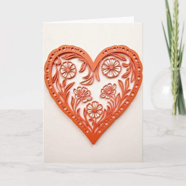 Tarjeta de Flor de Corazón con Recorte de Papel (Anverso)