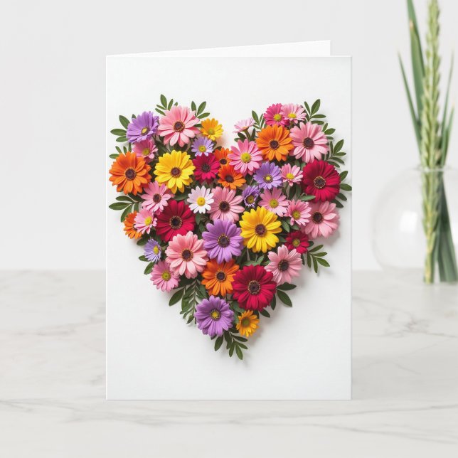 Tarjeta de Flor de Corazón de Amor (Anverso)
