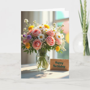 Tarjeta de flor de margarita y rosa rayada