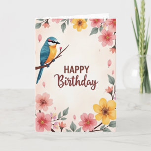 Tarjeta de Flor de Pájaro Alegre