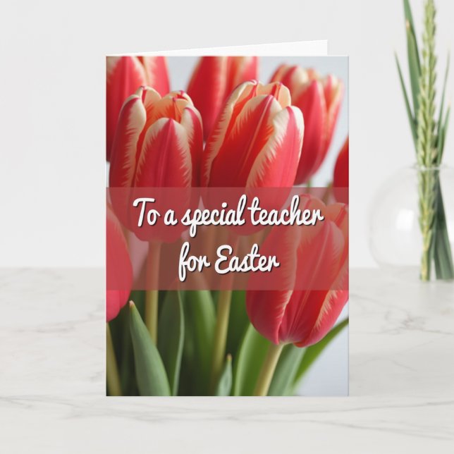 Tarjeta de Flor de Pascua para Maestro (Anverso)