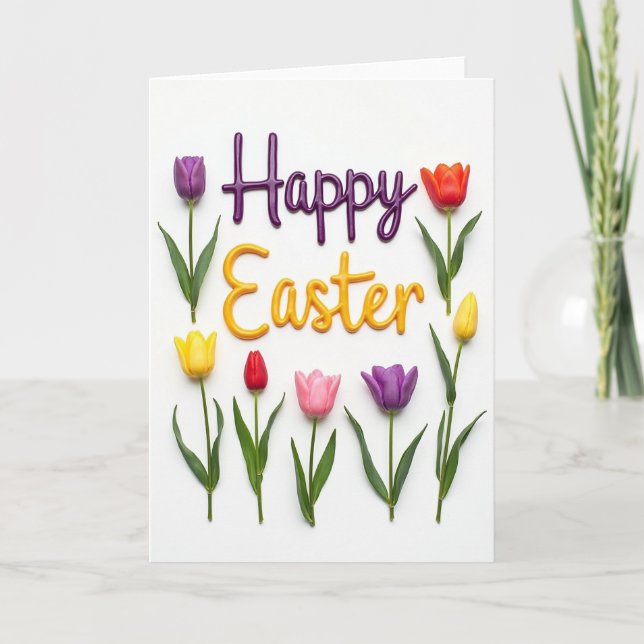 Tarjeta de flor de primavera de Pascua feliz (Anverso)