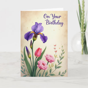 Tarjeta de Flor de Púrpura de Lunares