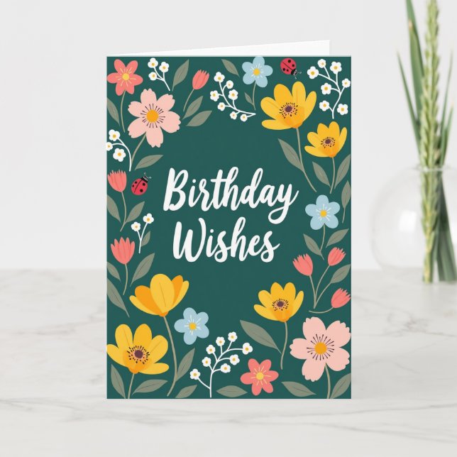 Tarjeta de Flor de Teal con Lunares (Anverso)