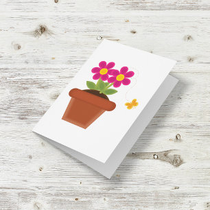 Tarjeta de Flor en Maceta y Mariposa