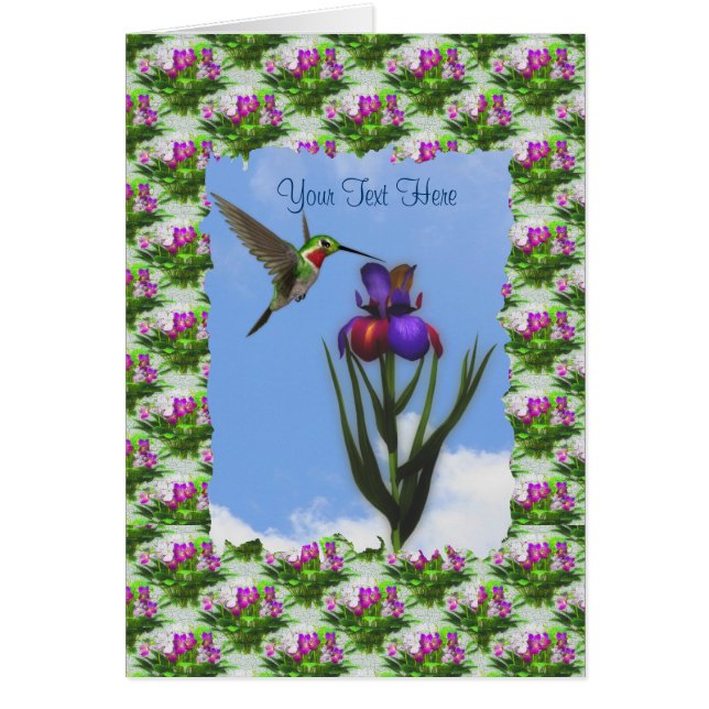 Tarjeta de flor Hummingbird Iris (Frente)